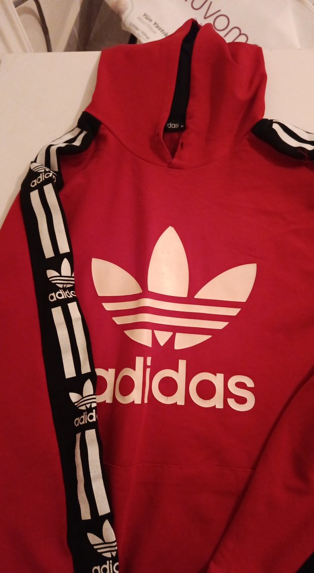 Kırmızı Adidas Baskılı Erkek Sweatshirt - Görsel 2