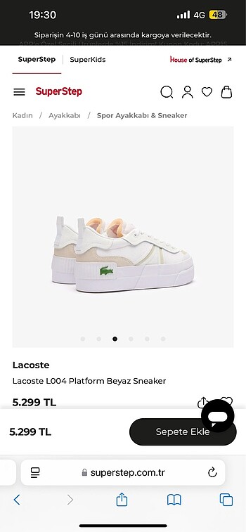 37 Beden beyaz Renk Lacoste spor ayakkabı