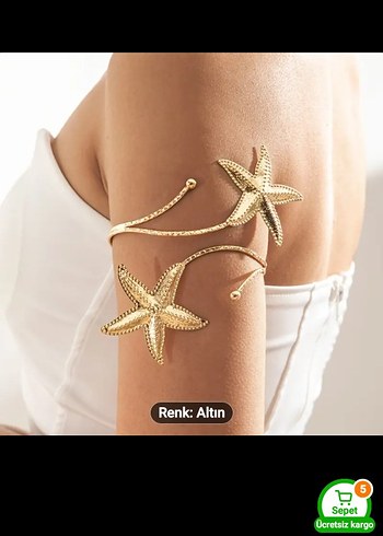 Altın Renkli İşlemeli Deniz Yıldızı Bileklik
