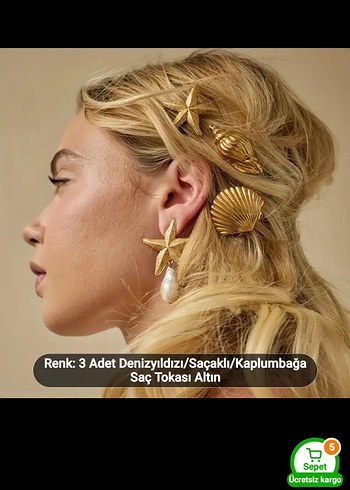 Zara Altın Renkli 3'lü Deniz Temalı Saç Tokası