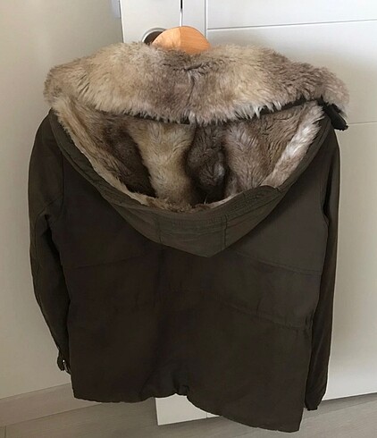 xs Beden haki Renk Zara içi kürklü parka