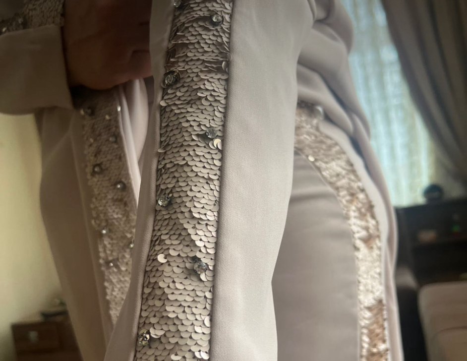 Bej Uzun Kollu Drapeli Kadın Tunik ve pantolon - Görsel 2