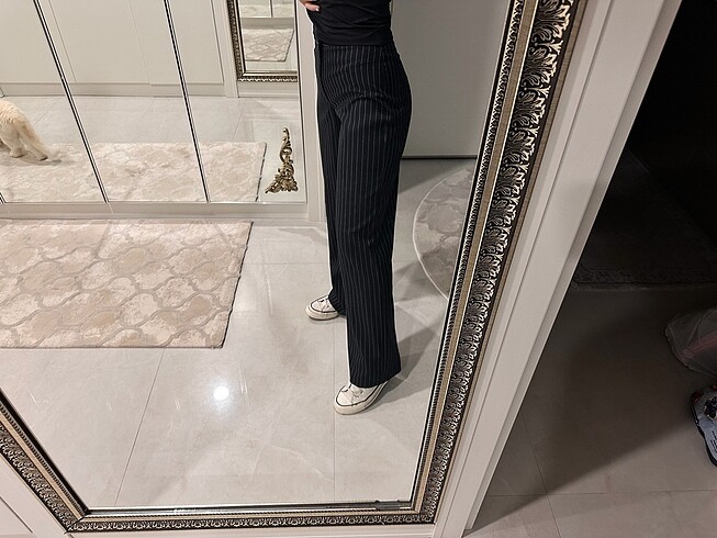 Stradivarius lacivert çizgili kumaş pantolon