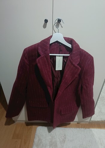 Kemerli Bordo Kadın Blazer Ceket - Görsel 3