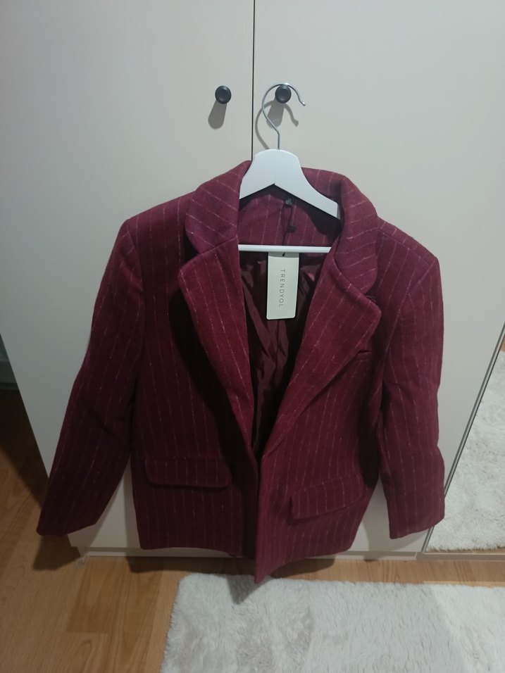 Kemerli Bordo Kadın Blazer Ceket - Görsel 3
