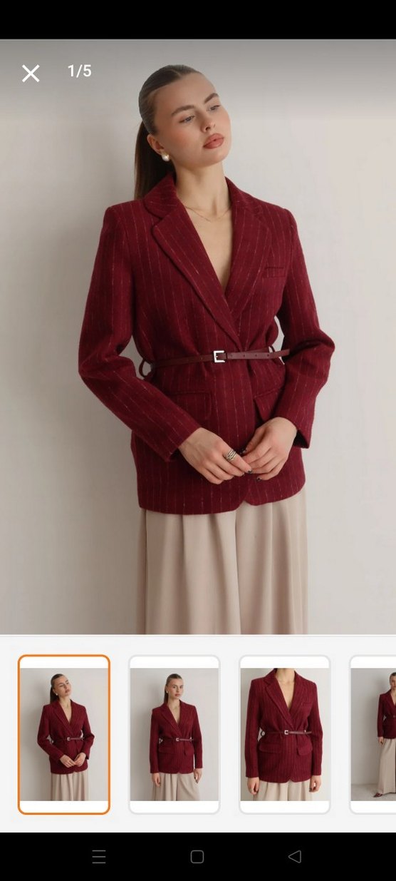 Kemerli Bordo Kadın Blazer Ceket - Görsel 2