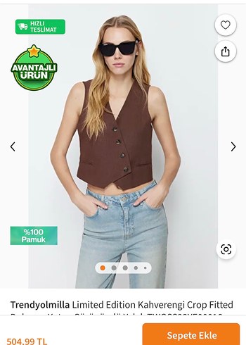 Trendyol & Milla Düğmeli Kahverengi Keten Kadın Yelek