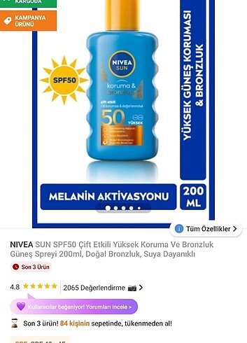 Nivea Sun 50 bronzlaştıcı