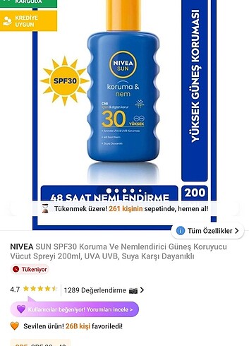 Nivea Sun 30 koruma nem 