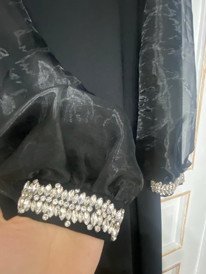 Siyah Uzun Kollu tesettür abiye. - Görsel 3