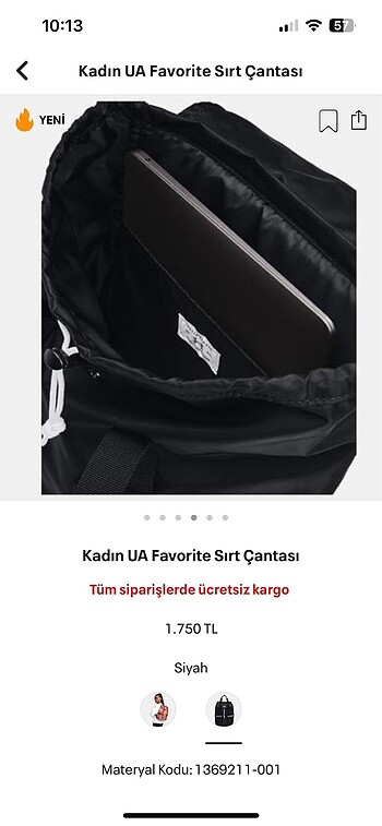  Beden siyah Renk Under armour sırt çantası