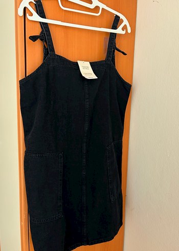Mango Siyah Denim Salopet Elbise