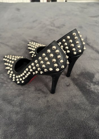 Sivri Uçlu Çivili Siyah Rock Stiletto - Görsel 5