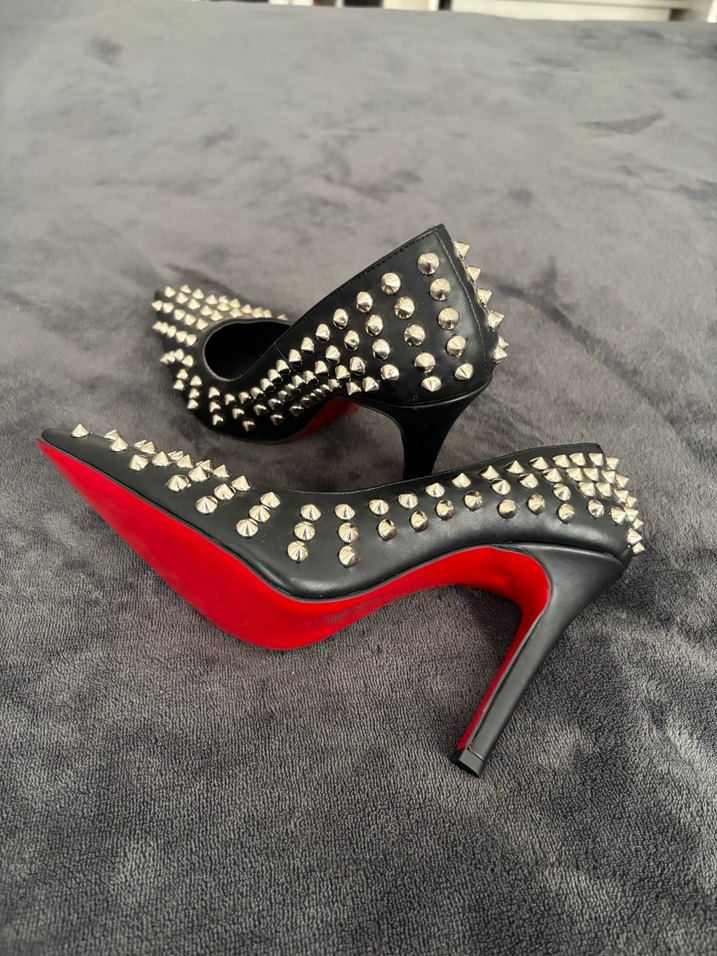 Sivri Uçlu Çivili Siyah Rock Stiletto - Görsel 4