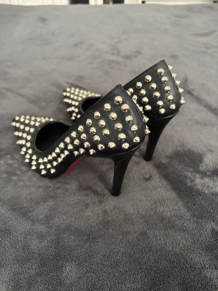 Sivri Uçlu Çivili Siyah Rock Stiletto - Görsel 5