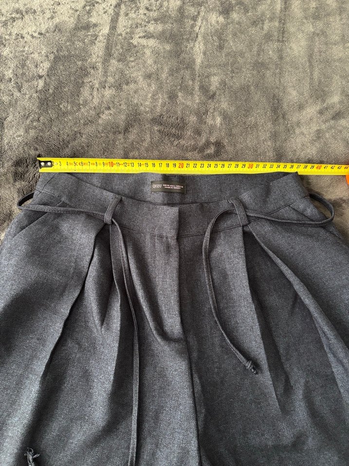 Gri Düğmeli Kadın Kumaş Pantolon palazzo model geniş paça - Görsel 2