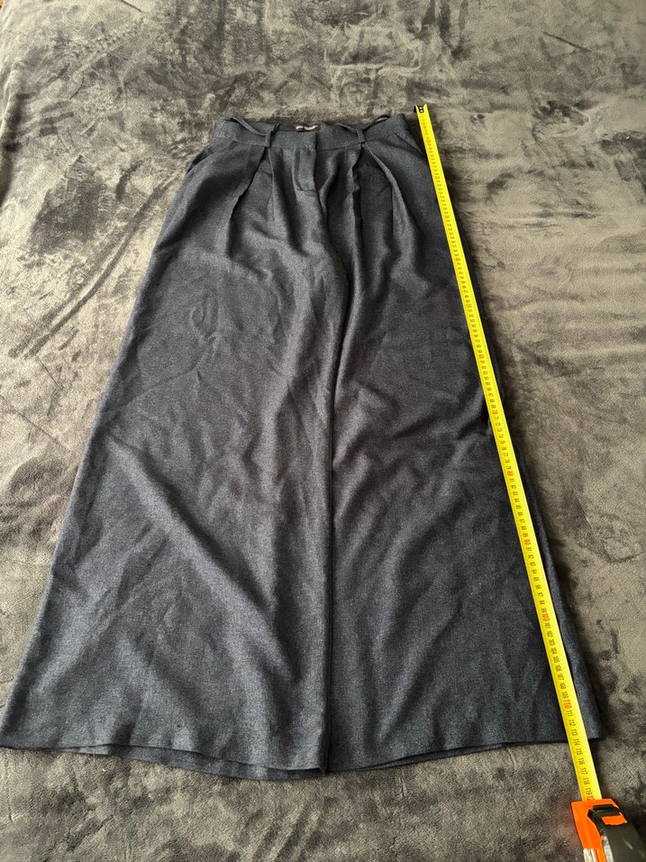 Gri Düğmeli Kadın Kumaş Pantolon palazzo model geniş paça - Görsel 4