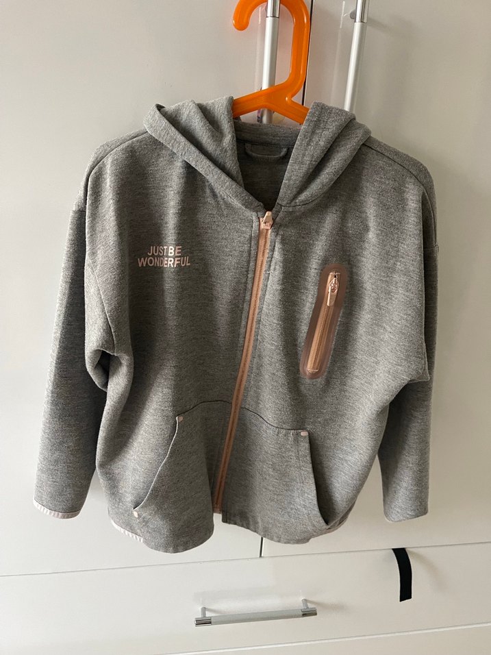 Kız Çocuk Gri Fermuarlı Sweatshirt - Görsel 2