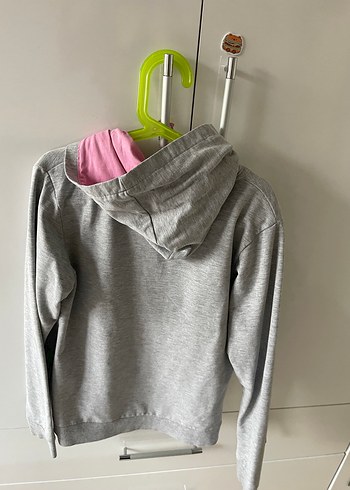 Kız Çocuk Gri Kapüşonlu Fermuarlı Sweatshirt - Görsel 3