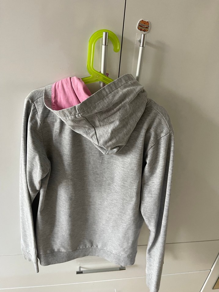 Kız Çocuk Gri Kapüşonlu Fermuarlı Sweatshirt - Görsel 3