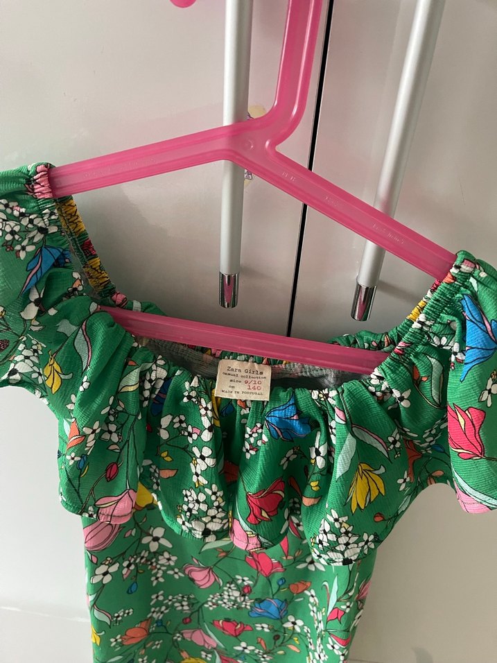 Renkli Çiçekli Kız Çocuk Volanlı Elbise - Görsel 2