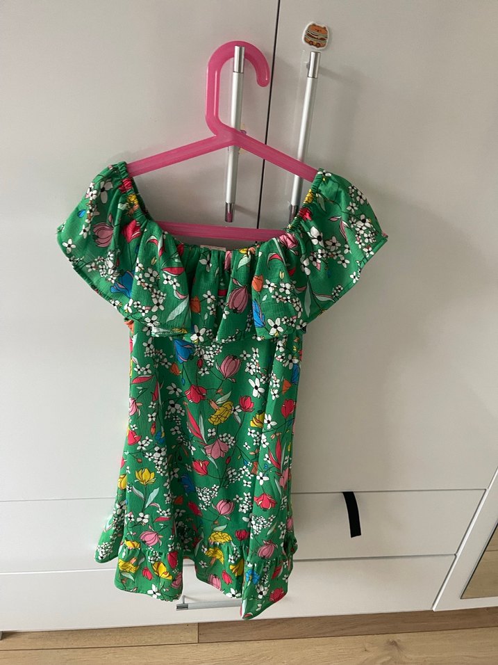 Renkli Çiçekli Kız Çocuk Volanlı Elbise - Görsel 4