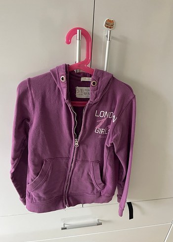 Mor Kapüşonlu Kız Sweatshirt - Görsel 5