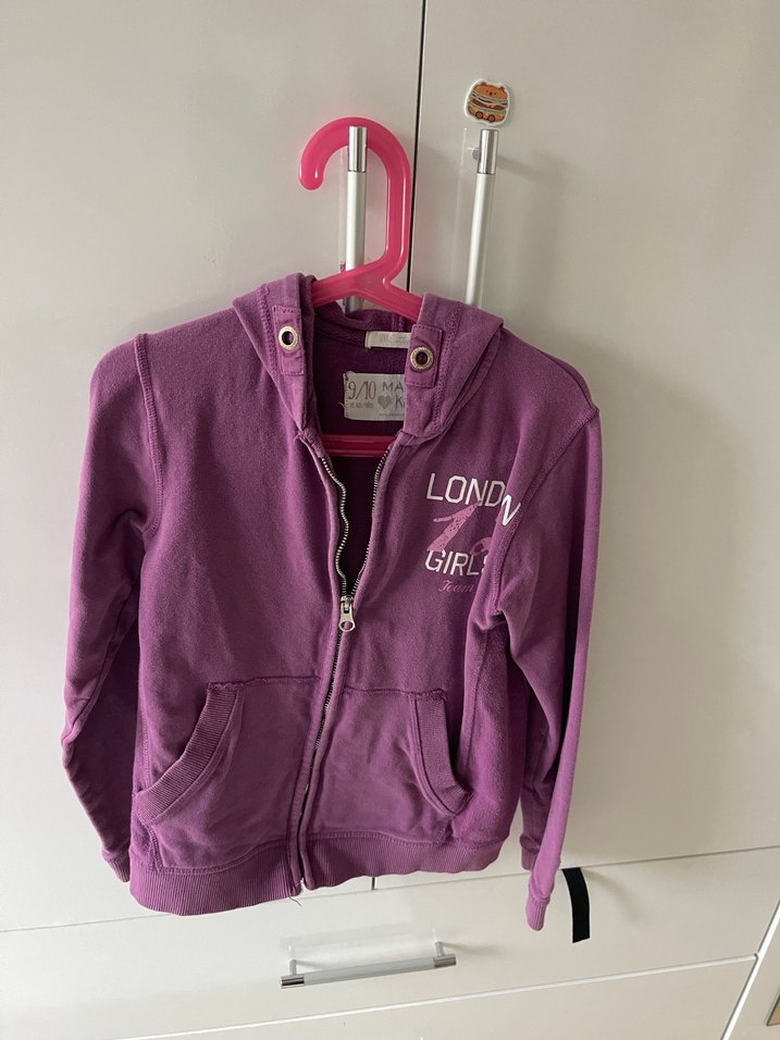 Mor Kapüşonlu Kız Sweatshirt - Görsel 5