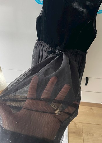 Kız Çocuk Siyah Gotik Kolsuz Drapeli Elbise - Görsel 6