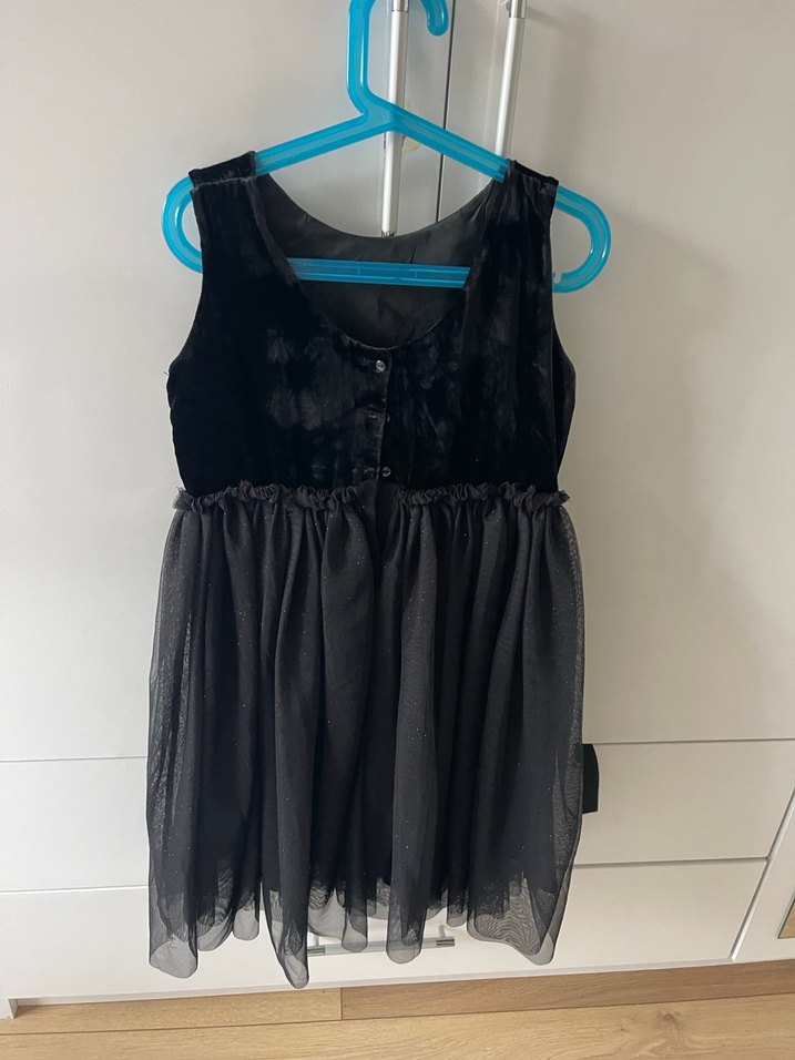 Kız Çocuk Siyah Gotik Kolsuz Drapeli Elbise - Görsel 3