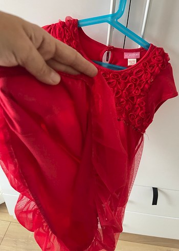 Kız Çocuk Kırmızı Fırfırlı Elbise - Görsel 4