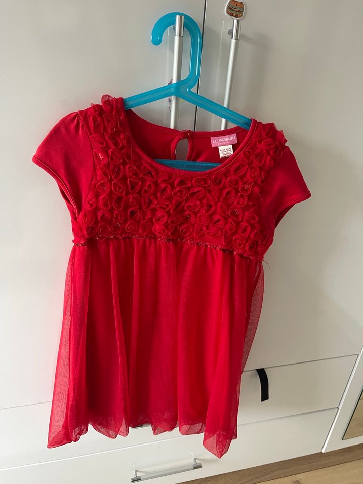 Kız Çocuk Kırmızı Fırfırlı Elbise - Görsel 5