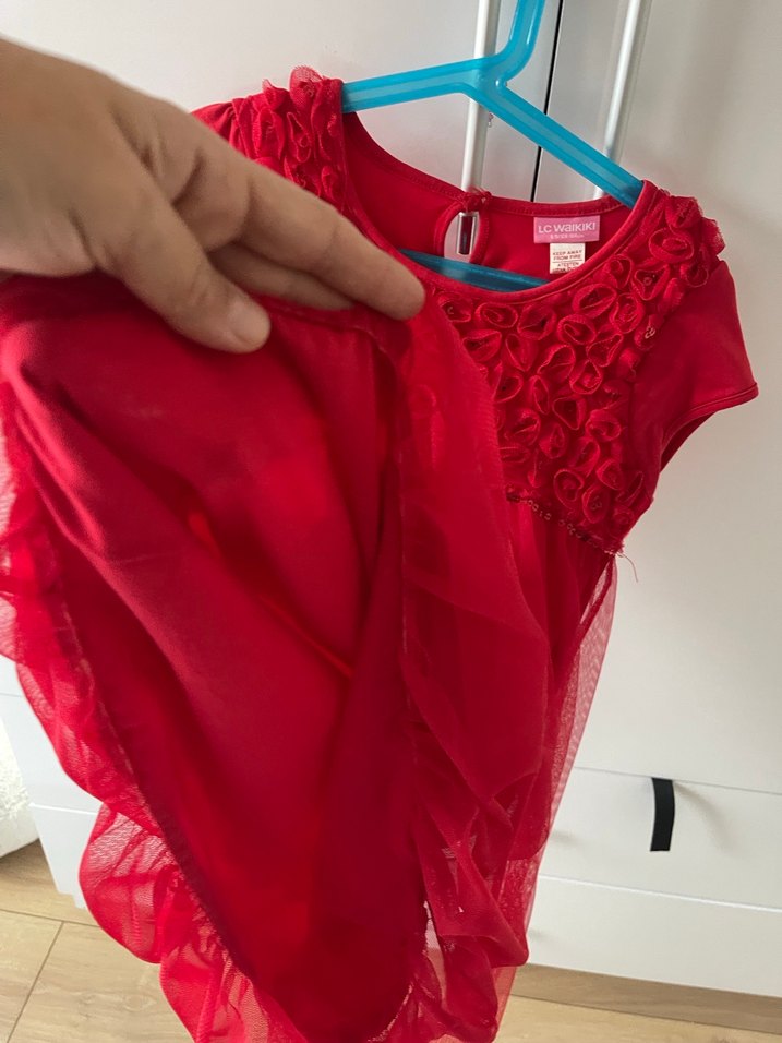 Kız Çocuk Kırmızı Fırfırlı Elbise - Görsel 4