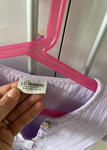 Kız Çocuk Lila Keten Düğmeli Elbise - Görsel 3