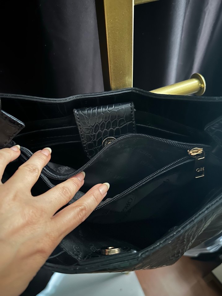 Krokodil Desenli Siyah Deri Kadın Çanta - Görsel 3