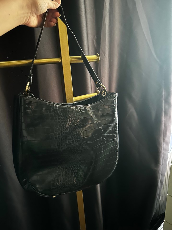 Krokodil Desenli Siyah Deri Kadın Çanta - Görsel 4
