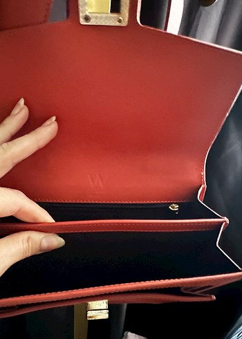 Kırmızı Deri Tokalı Kadın Çanta - Görsel 3