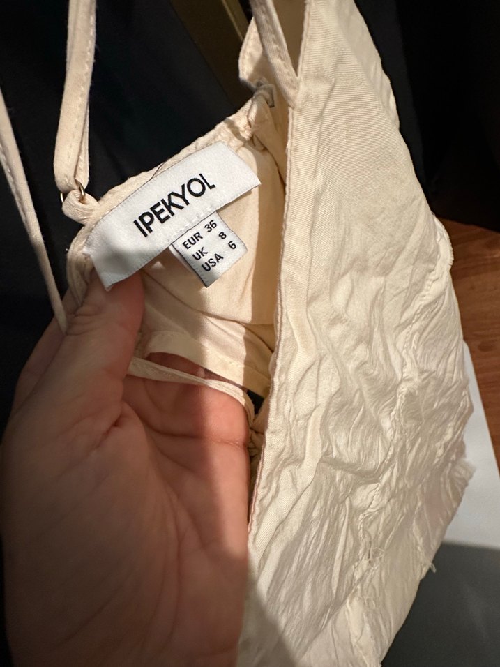 Bej Ketenimsi krem renk Askılı Uzun Bohem Elbise - Görsel 3