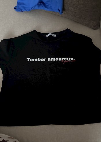Mango Siyah Oversize Kadın Tişört, Baskılı, Pamuk