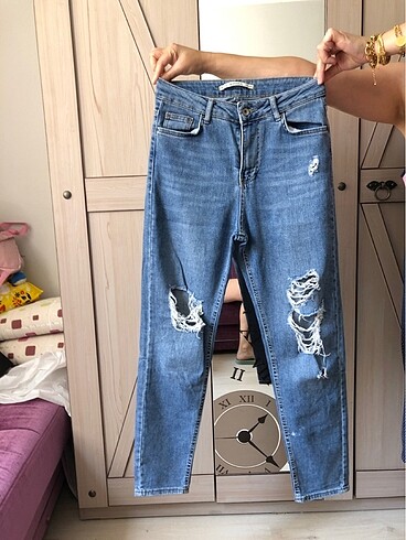 ADDAX MOM JEANS yırtık model