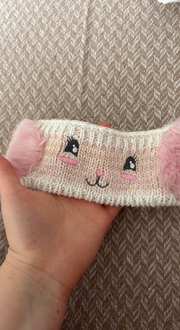 Pembe Kulaklı Bej Kedi kız çocuk bandana - Görsel 2