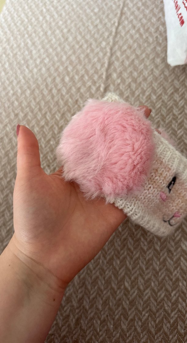 Pembe Kulaklı Bej Kedi kız çocuk bandana - Görsel 3