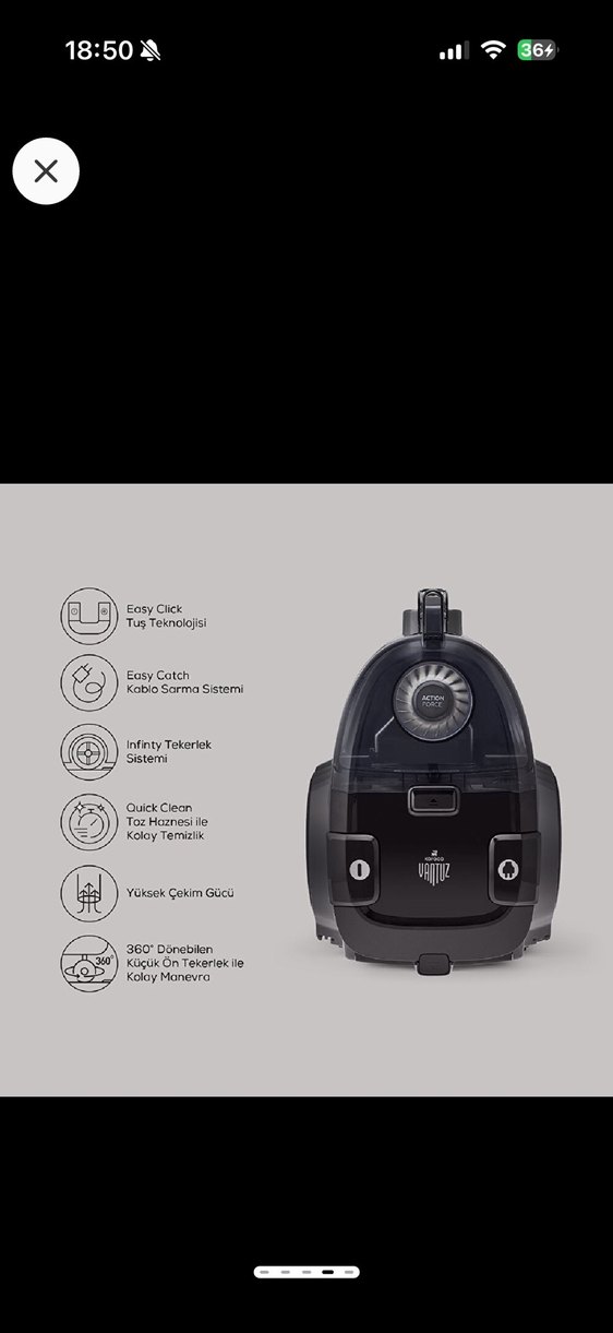 Siyah Gri Torbasız Elektrikli Süpürge - Görsel 4