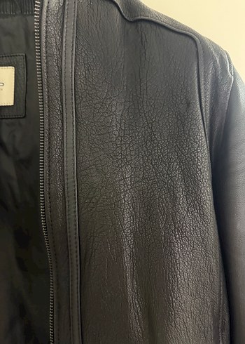 Siyah Deri Biker Ceket e - Görsel 4