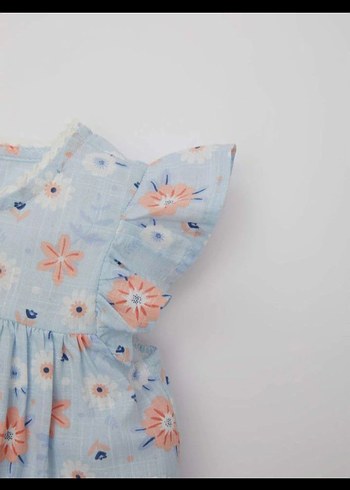 LC Waikiki Kız Çocuk Mavi Çiçekli Fırfırlı Elbise