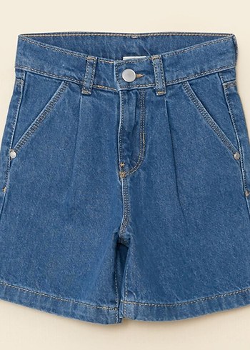 Düğmeli Mavi Kız Denim Şort
