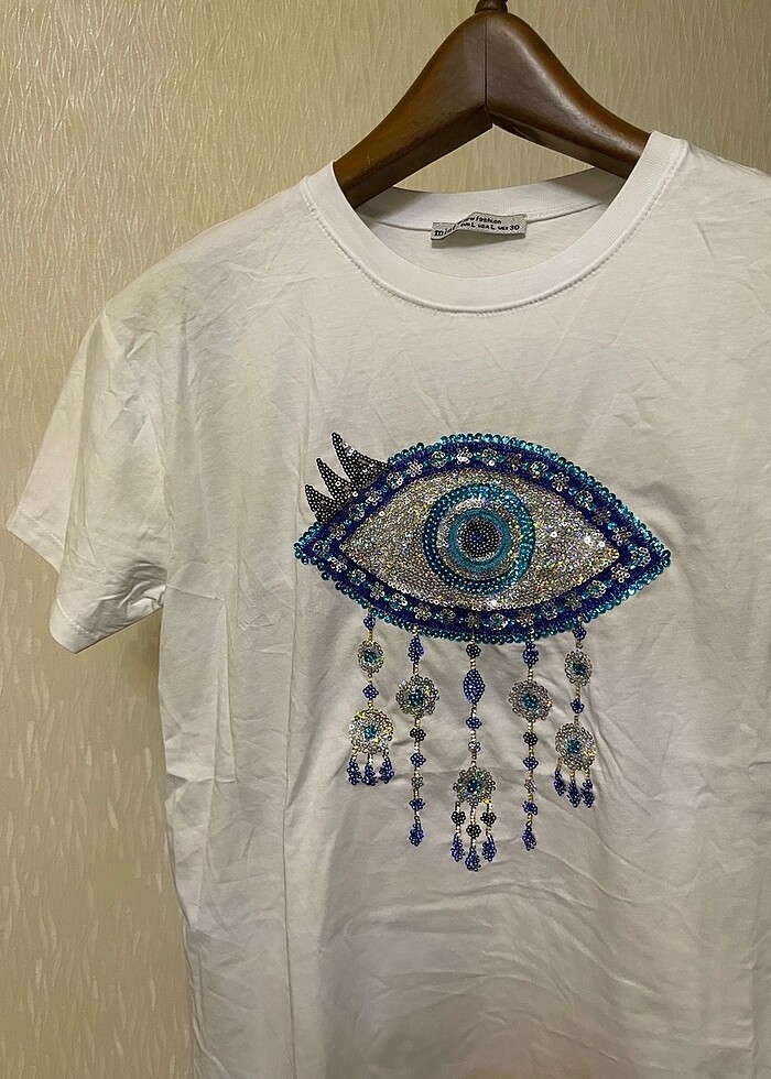 Beyaz Taşlı Tişört - Görsel 3