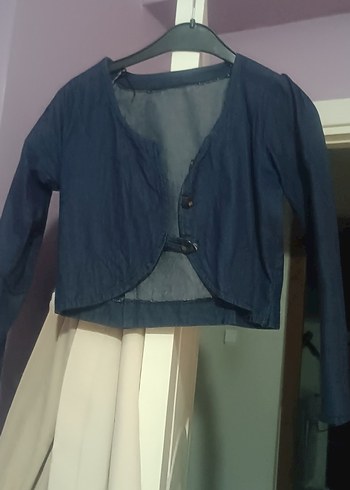 Kız Çocuk Koyu Mavi Denim Uzun Kollu Bolero - Görsel 2