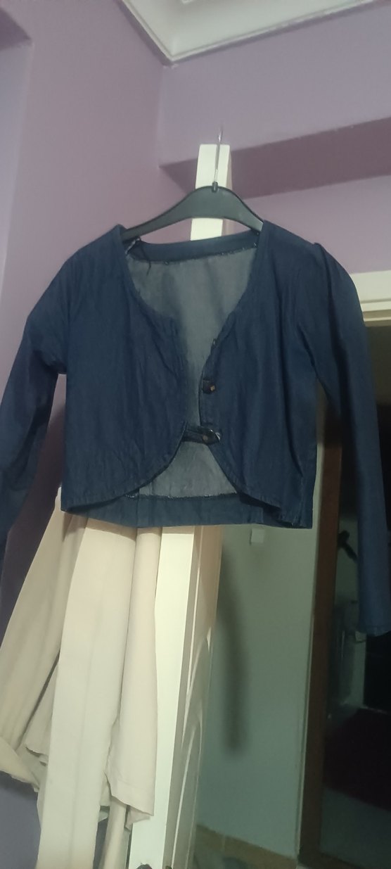 Kız Çocuk Koyu Mavi Denim Uzun Kollu Bolero - Görsel 2