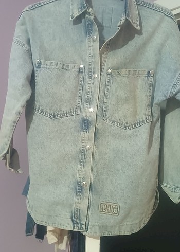 Gri Düğmeli Kadın Denim Ceket